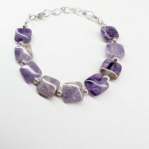 "Don't Be Square" Amethyst Gemstone Bracelet with Silver Accents